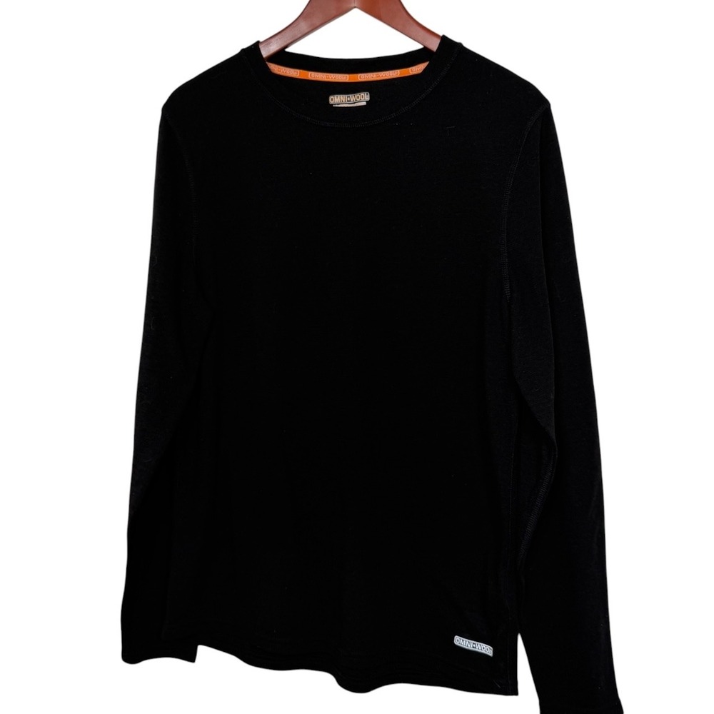 Omni-Wool Mens Base Layer Top Black Wool Blend Long Sleeve Thermal Shirt Large